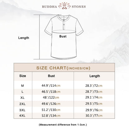 Buddha Stones Summer Men's Solid Color Button Short Sleeve Cotton Linen Shirt