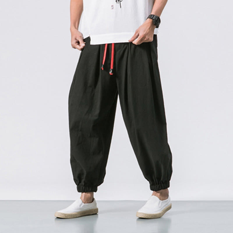 Buddha Stones Casual Sports Men's Solid Color Cotton Drawstring Pants With Pockets