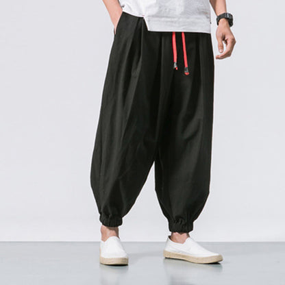 Buddha Stones Casual Sports Men's Solid Color Cotton Drawstring Pants With Pockets