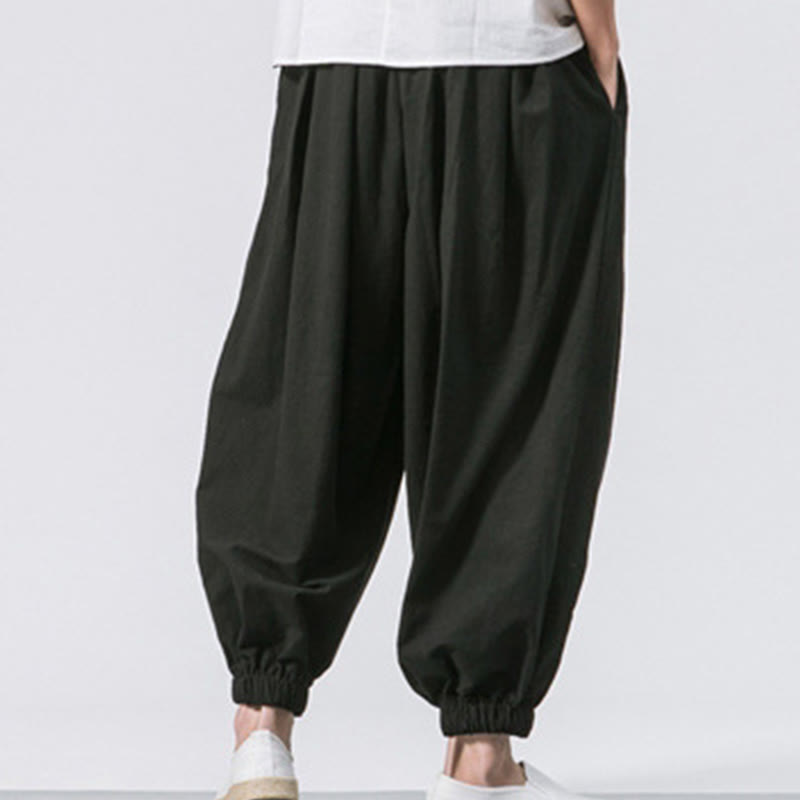 Buddha Stones Casual Sports Men's Solid Color Cotton Drawstring Pants With Pockets