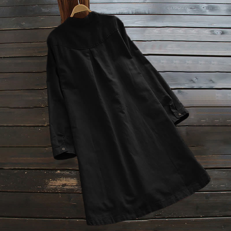 Buddha Stones Solid Buttons Long Sleeve Women's Shirt With Pockets
