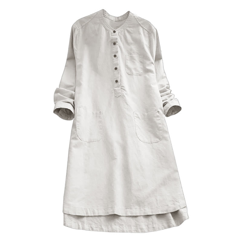 Buddha Stones Solid Buttons Long Sleeve Women's Shirt With Pockets