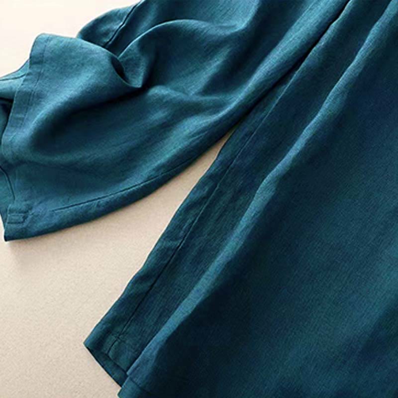 Buddha Stones Casual Solid Color One Button Women's Capri Wide Leg Pants With Pockets
