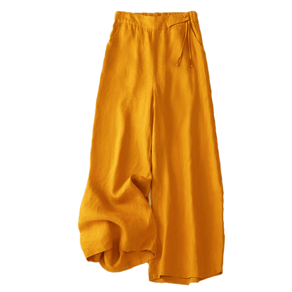 Buddha Stones Casual Solid Color One Button Women's Capri Wide Leg Pants With Pockets