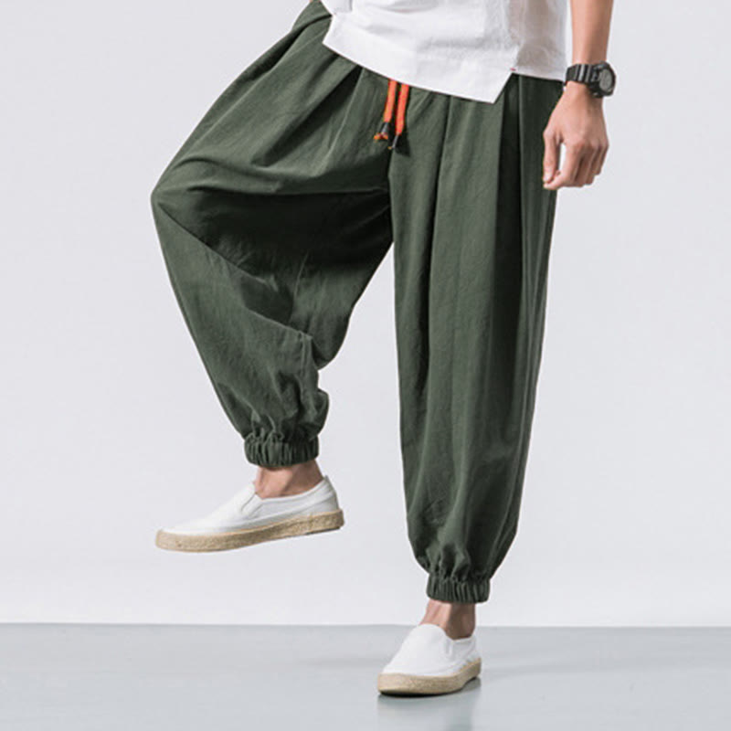Buddha Stones Casual Sports Men's Solid Color Cotton Drawstring Pants With Pockets