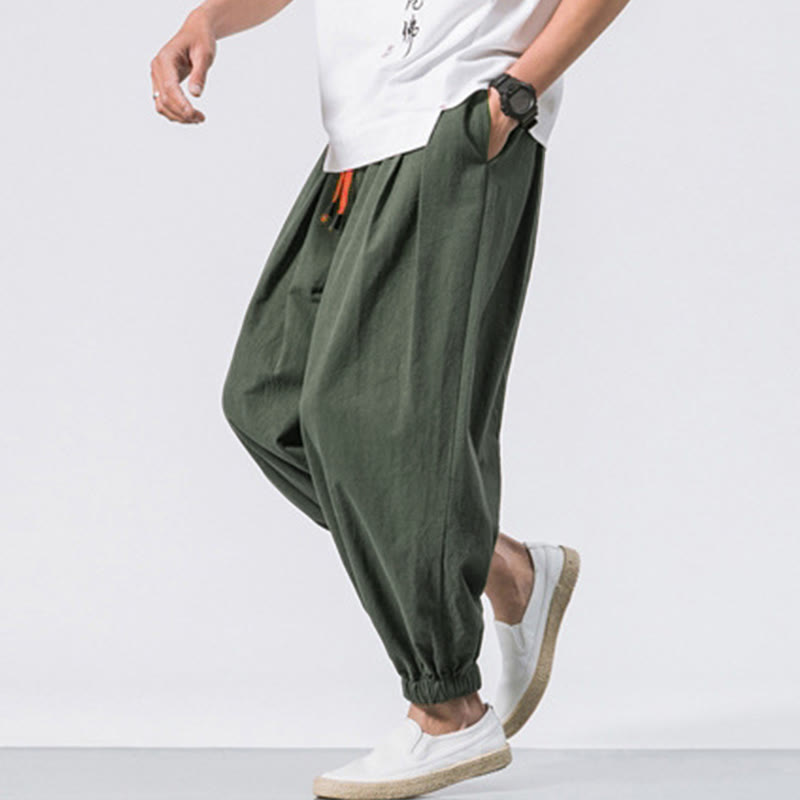 Buddha Stones Casual Sports Men's Solid Color Cotton Drawstring Pants With Pockets