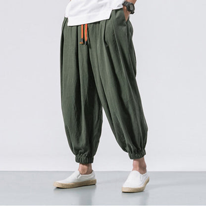 Buddha Stones Casual Sports Men's Solid Color Cotton Drawstring Pants With Pockets