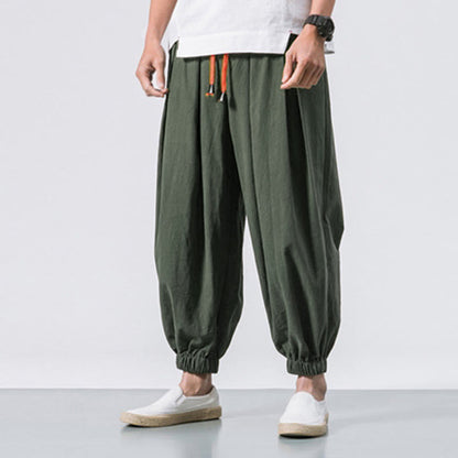 Buddha Stones Casual Sports Men's Solid Color Cotton Drawstring Pants With Pockets