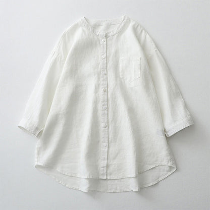 Buddha Stones Solid Color Button Three Quarter Sleeve Shirt