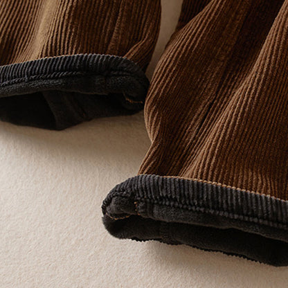 Buddha Stones Color Contrast Corduroy Cotton Women's Thermal Fleece-Lined Harem Pants With Pockets