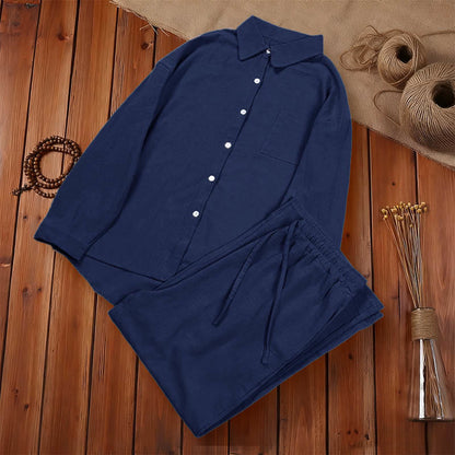 Buddha Stones 2Pcs Long Sleeve Shirt Top With Pockets Drawstring Pants Meditation Cotton Clothing Women's Set