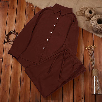 Buddha Stones 2Pcs Long Sleeve Shirt Top With Pockets Drawstring Pants Meditation Cotton Clothing Women's Set