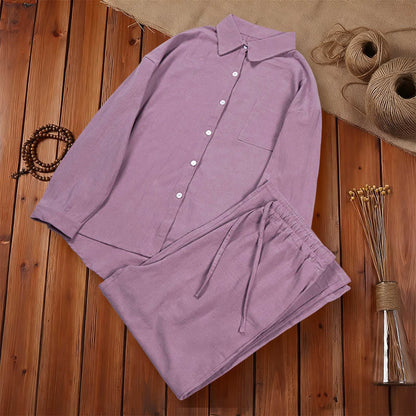 Buddha Stones 2Pcs Long Sleeve Shirt Top With Pockets Drawstring Pants Meditation Cotton Clothing Women's Set