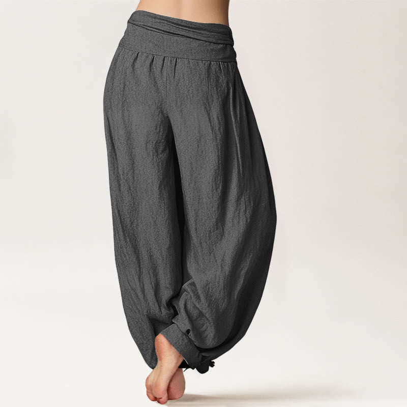 Buddha Stones Sun Moon Stars Pattern Women's Elastic Waist Harem Pure Cotton Pants