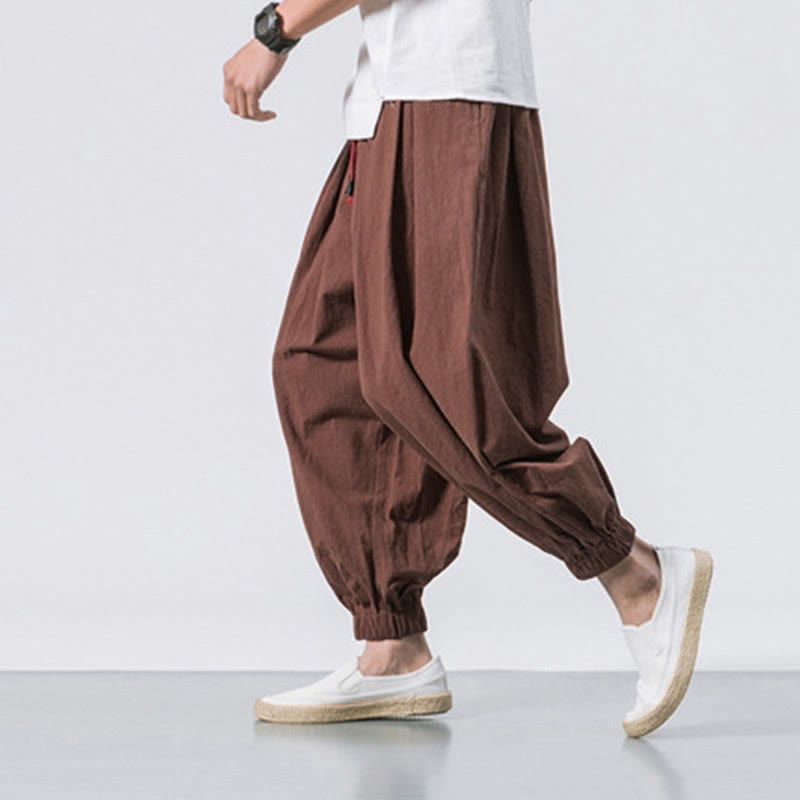 Buddha Stones Casual Sports Men's Solid Color Cotton Drawstring Pants With Pockets