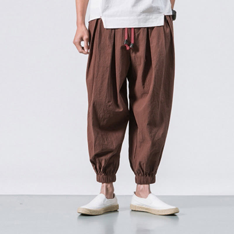 Buddha Stones Casual Sports Men's Solid Color Cotton Drawstring Pants With Pockets
