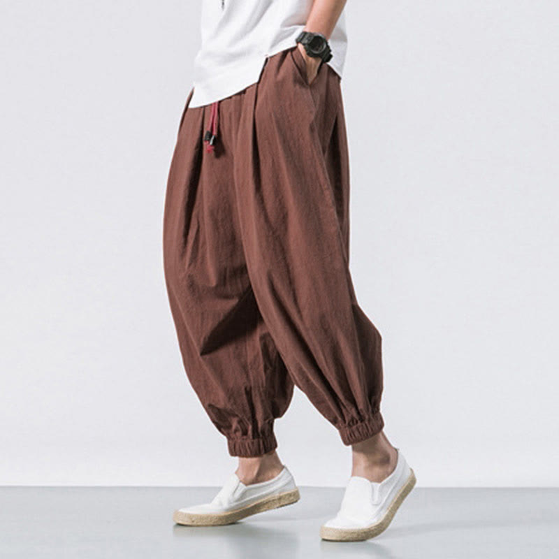 Buddha Stones Casual Sports Men's Solid Color Cotton Drawstring Pants With Pockets