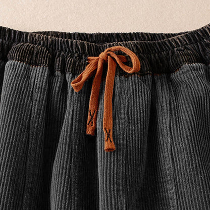 Buddha Stones Color Contrast Corduroy Cotton Women's Thermal Fleece-Lined Harem Pants With Pockets