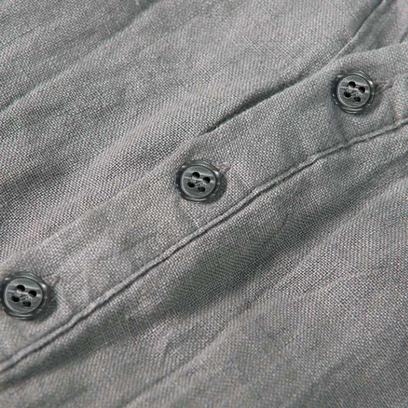 Buddha Stones Solid Color Short Sleeve Half Button Shirt Cotton Linen Men Clothing