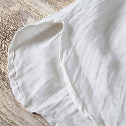 Buddha Stones Solid Color Short Sleeve Half Button Shirt Cotton Linen Men Clothing