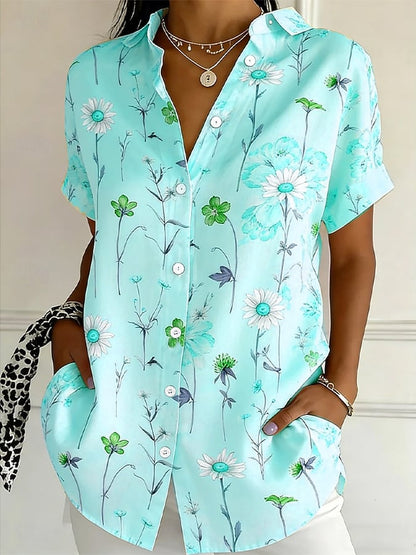 Women's Casual Collared Striped Print Shirt