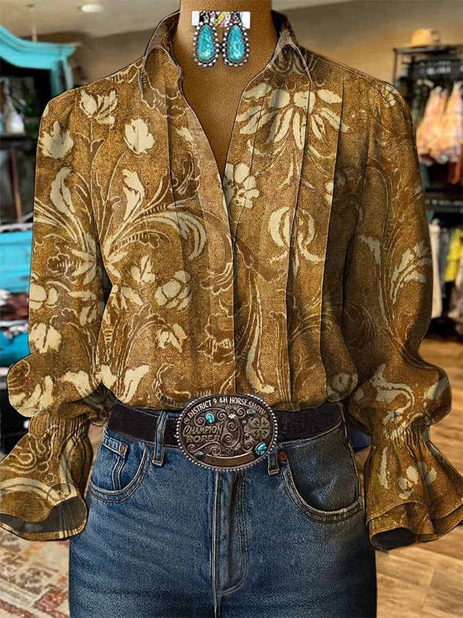 Women'S Paisley Print Casual Cotton And Linen Shirt