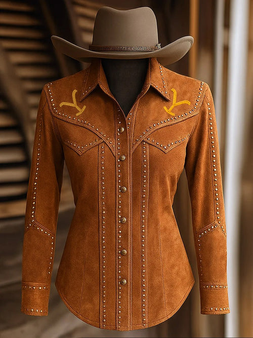 Women's Retro Western Print Long Sleeves Shirt