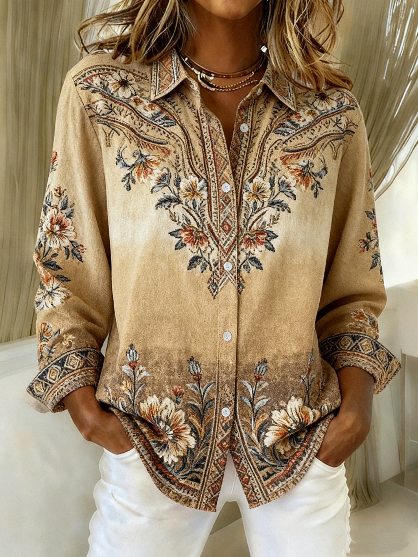 Women's Floral Gradient Print Shirt Top