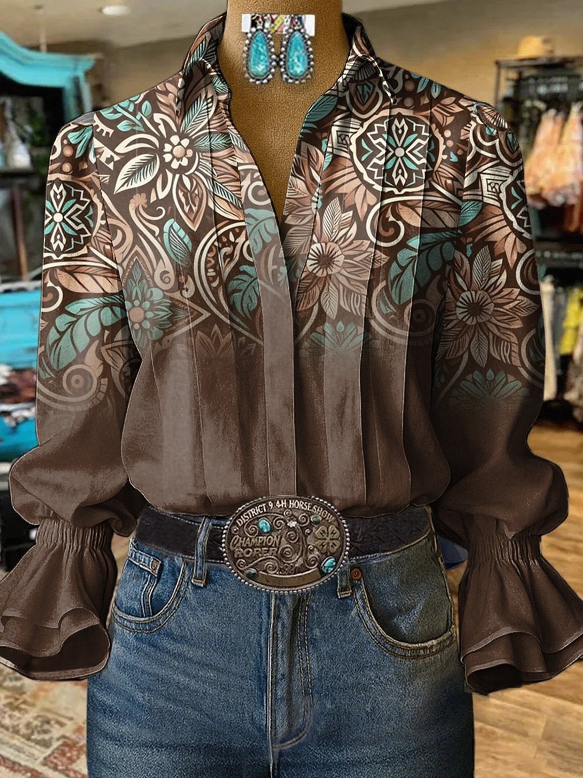 Women's Western Ethnic Print Shirt