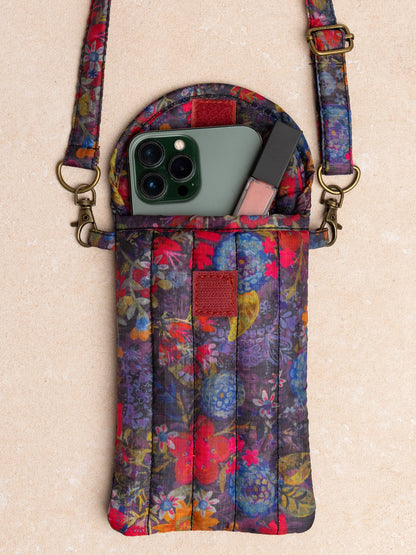 Puffy Phone Pouch - Dark Floral Garden