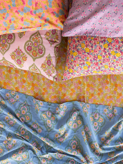 Mix & Match Cotton Pillowcase, Single - Pink Willow Medallion