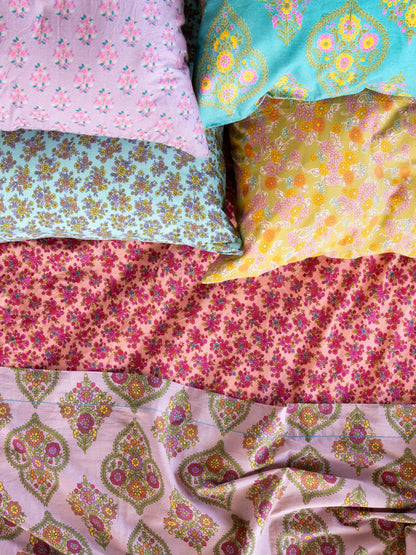 Mix & Match Cotton Pillowcase, Single - Turquoise Folk Floral