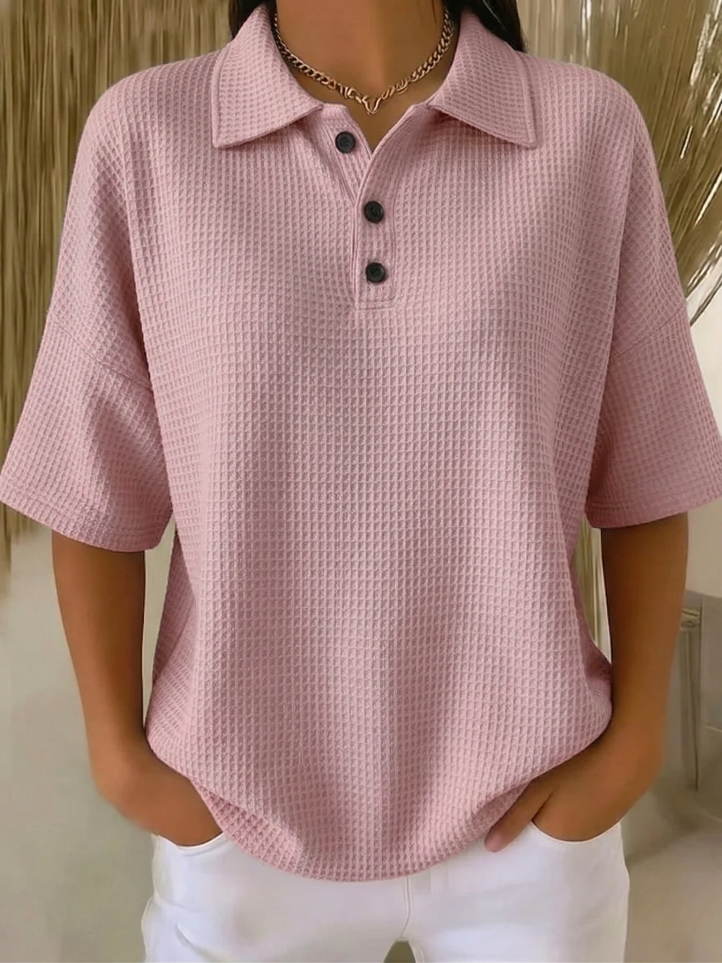 New Arrivals🔥Women's Casual Cozy Polo Collar Waffle Shirt
