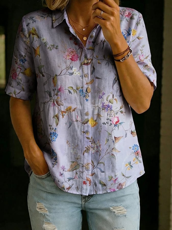 Women's Flowers Casual And Comfortable Short-Sleeved Shirt
