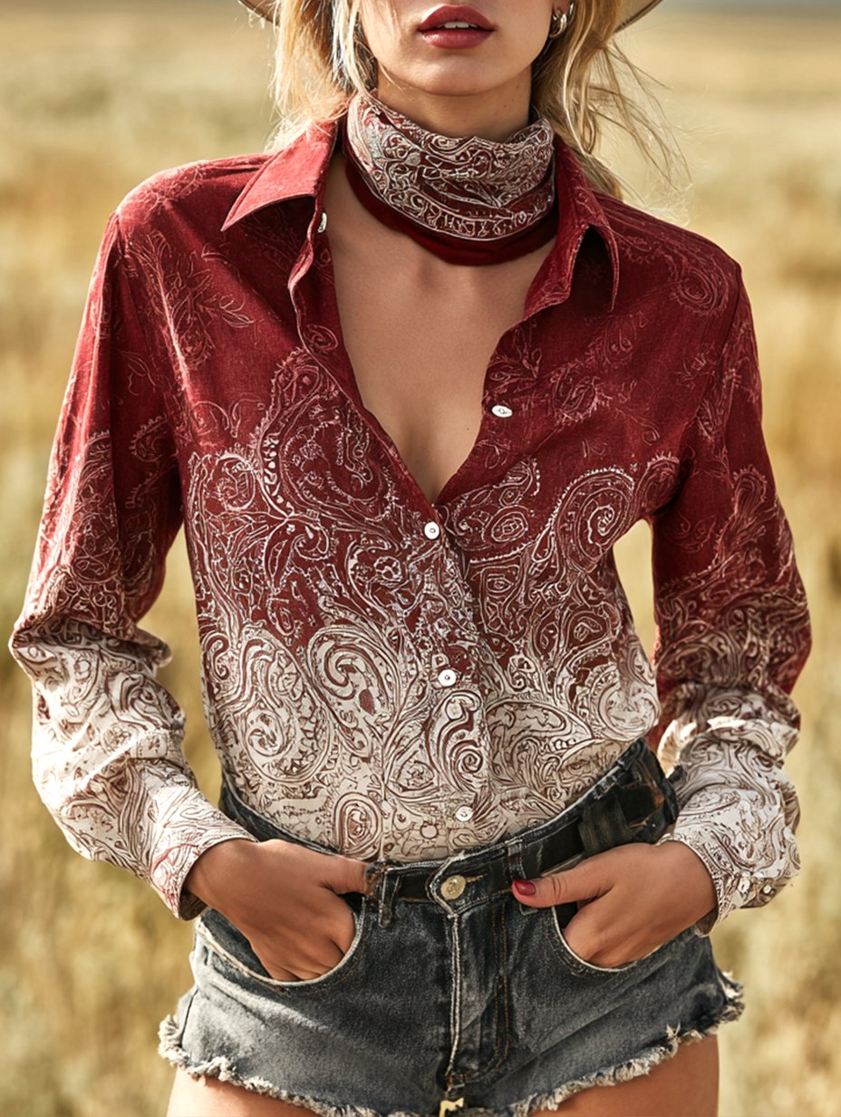 Women's Vintage Casual Western Floral Long Sleeve Shirt