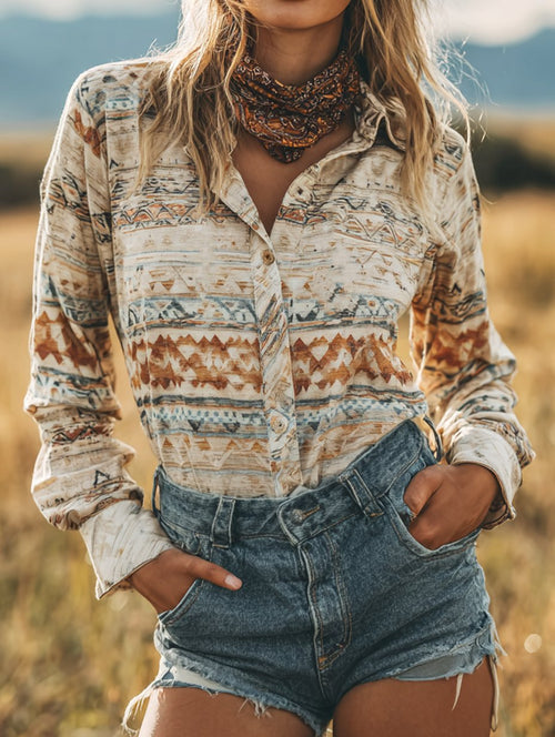 Women's Vintage Casual Western Floral Long Sleeve Shirt