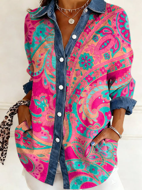 Women's Casual Faith Print Color Block Long-Sleeve Shirt