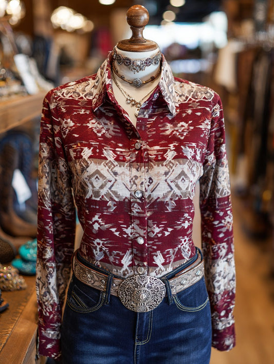 Women's Vintage Casual Western Floral Long Sleeve Shirt