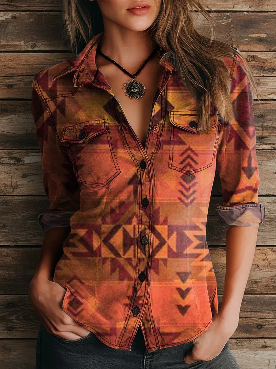 Women's Aztec Print Casual Long Sleeve Shirt