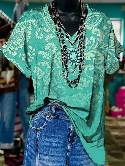 Women's Western Vintage Floral Print T-Shirt