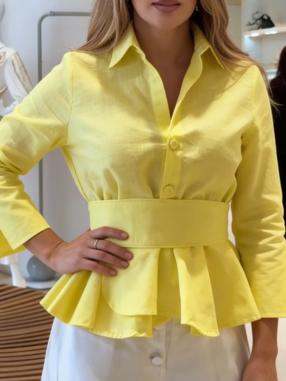 Elegant Comfortable Ruffled Hem Blouse With A Belt