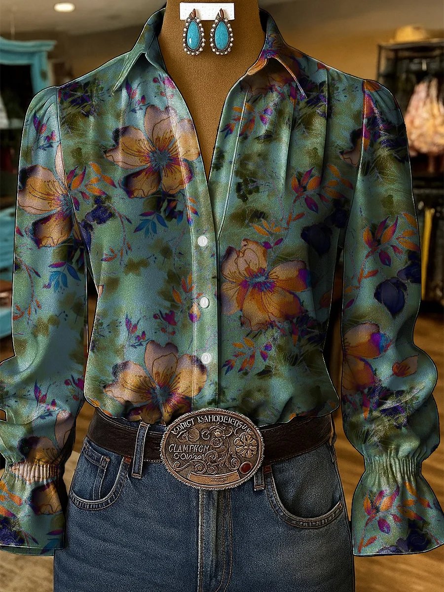 Women's Vintage Western Floral Shirt