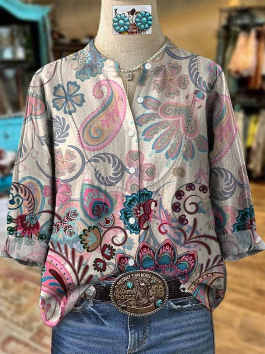 Women's Western Vintage Floral Print Shirt