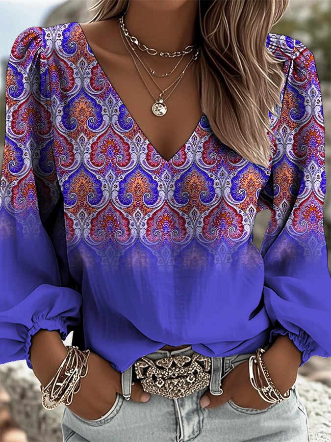 Women's Retro Western Style Print Shirt