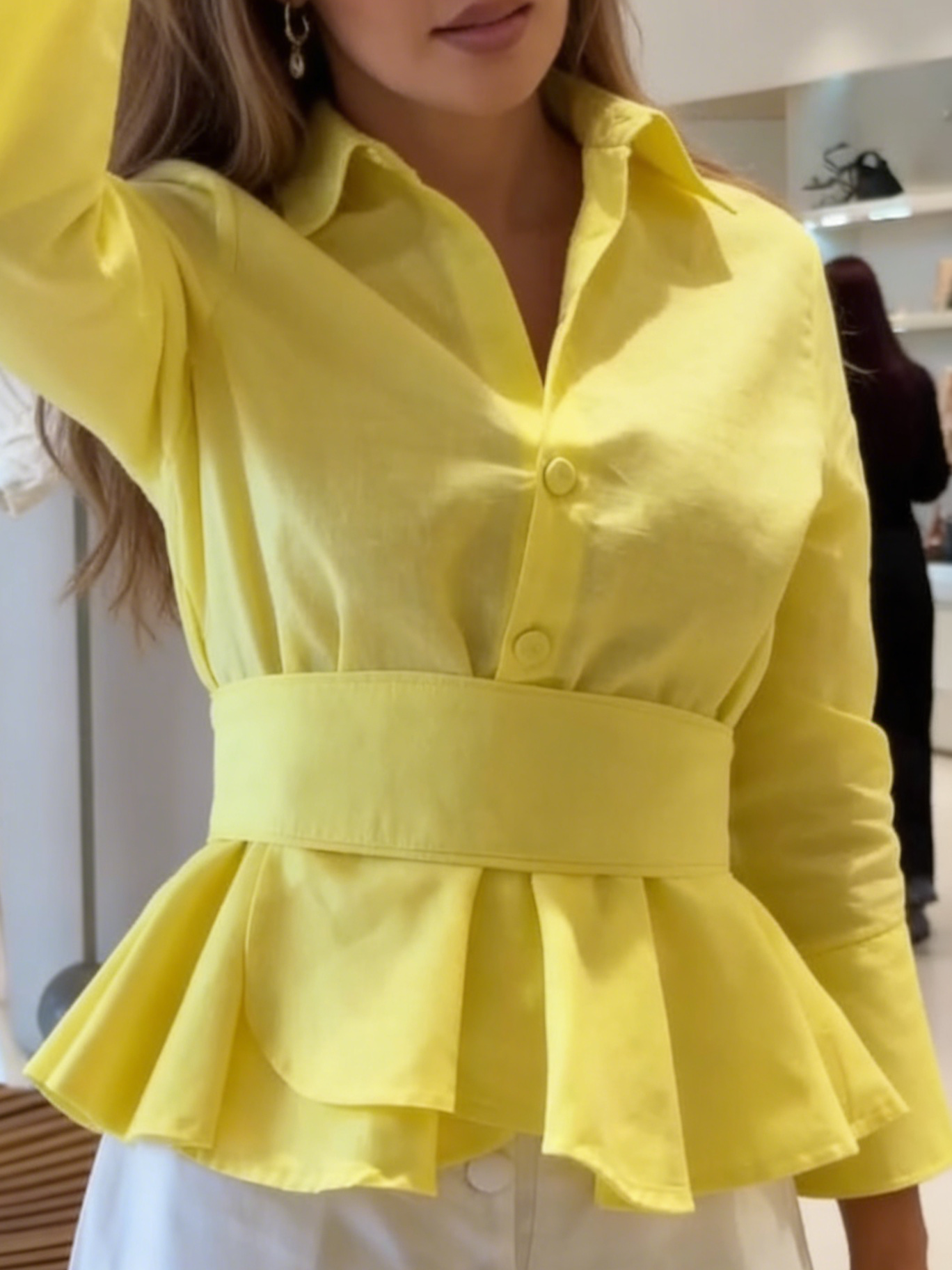 Elegant Comfortable Ruffled Hem Blouse With A Belt