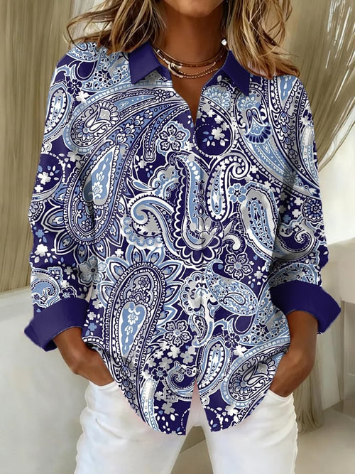 Women's Paisley Art Print Casual Lapel Shirt