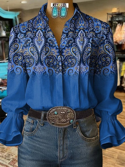 Women's Retro Western Floral Print Shirt