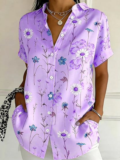 Women's Casual Collared Striped Print Shirt