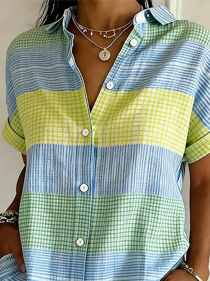 Women's Casual Collared Striped Print Shirt