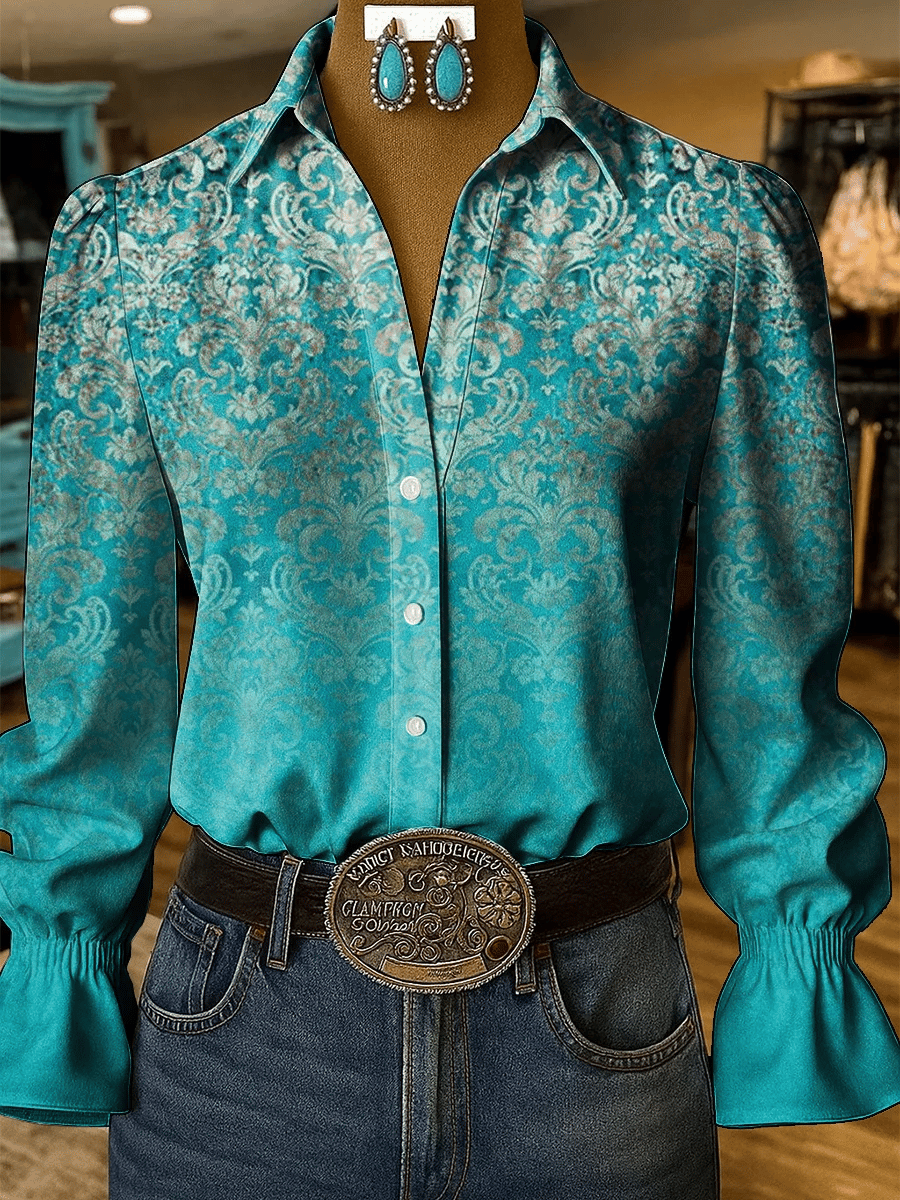 Women's Western Retro Flowers Printed Shirt
